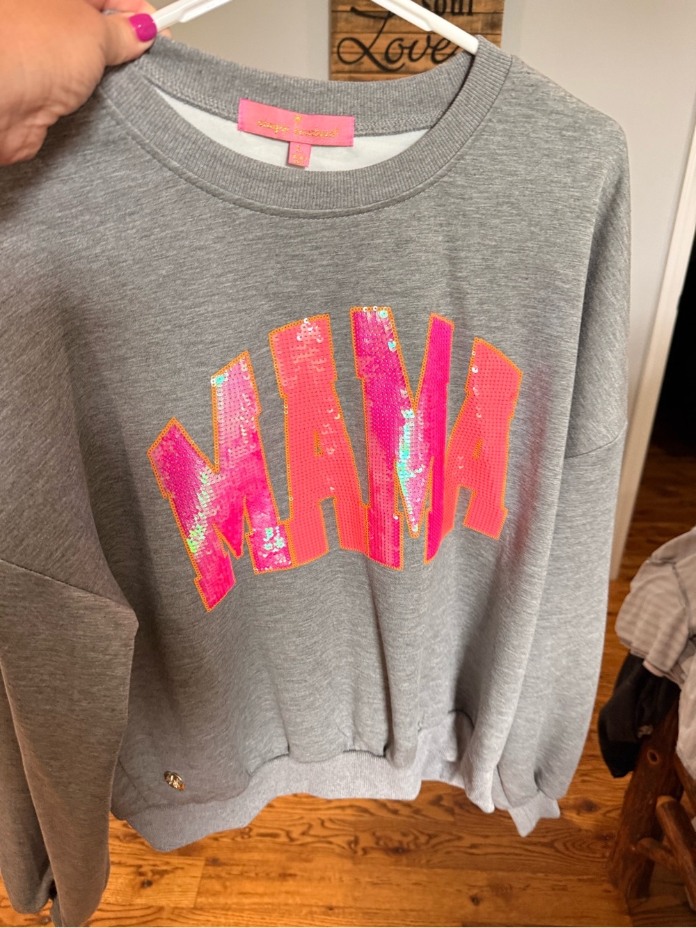 Simply Southern Grey Sweatshirt with Pink Sequin MAMA Graphic